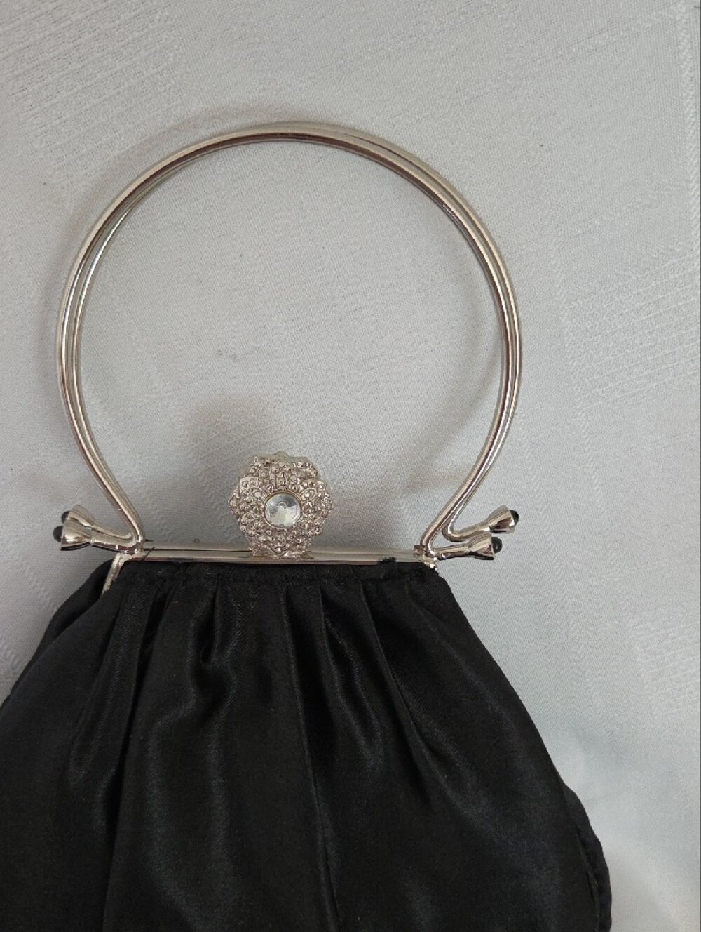 Jessica McClintock Black Satin Evening Wristlet with Rhinestone Clasp - Picture 5 of 7